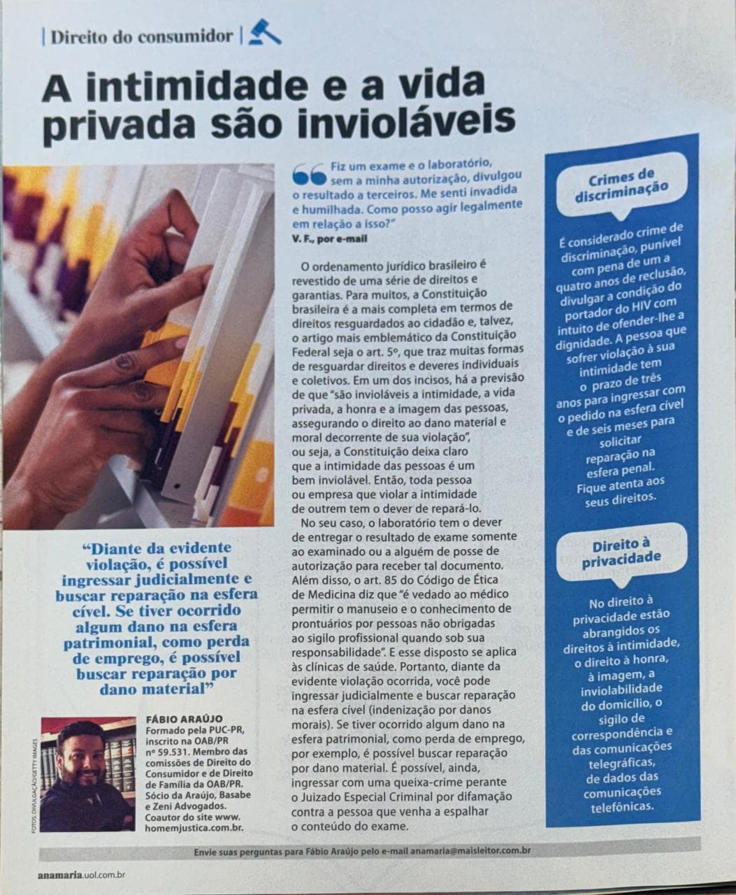 Coluna da ABZ na revista Ana Maria